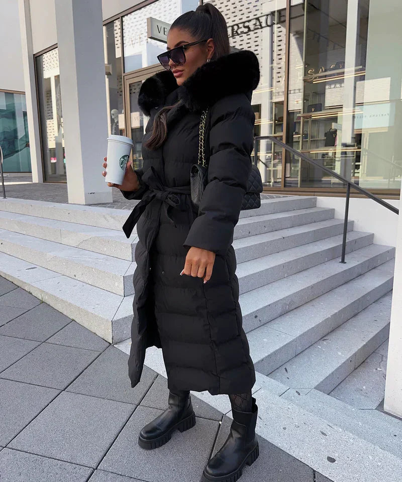 Lana Ladies Long Winter Coat | Luxurious Padded with Fur Collar, Comfortable