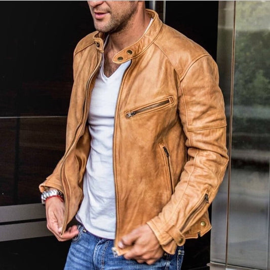 Leandro Men's Leather Jacket | Weather-Resistant Genuine Leather, Autumn Coat 0