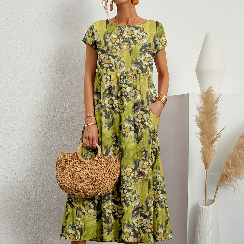 Lina Women's Midi Dress | Linen-Cotton Blend, Casual A-Line 6