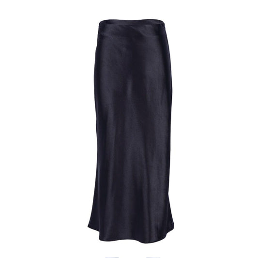 Liora Women's Black Midi Skirt | Satin Shimmer A-Line High Waist 0