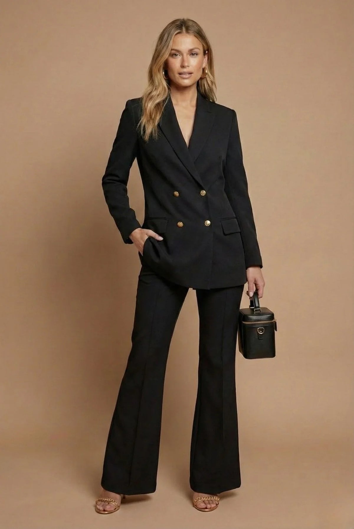 Liora Women's Blazer and Trouser Set | Double-Breasted, Gold Buttons 3