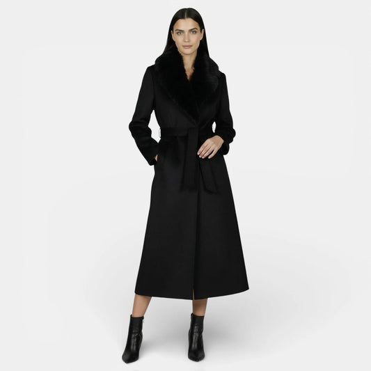 Liora Women's Longline Overcoat | Wool-Look Fabric, Faux Fur Collar 0