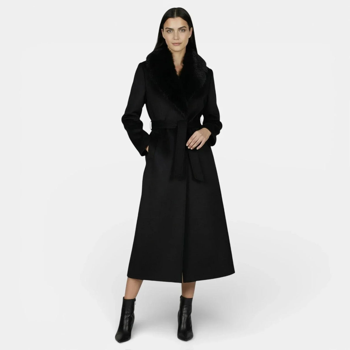 Liora Women's Longline Overcoat | Wool-Look Fabric, Faux Fur Collar 2