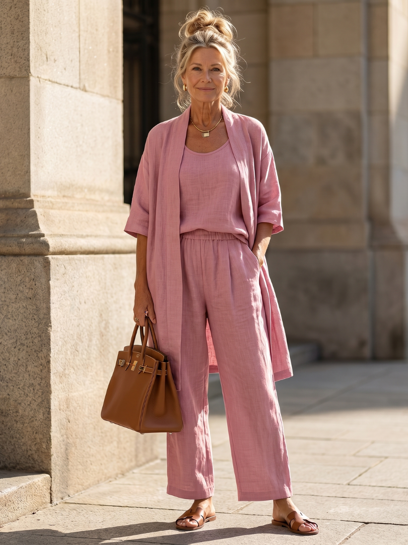 Liora Women's Loungewear Set | Lightweight Linen, 3-Piece Cardigan Ensemble 1