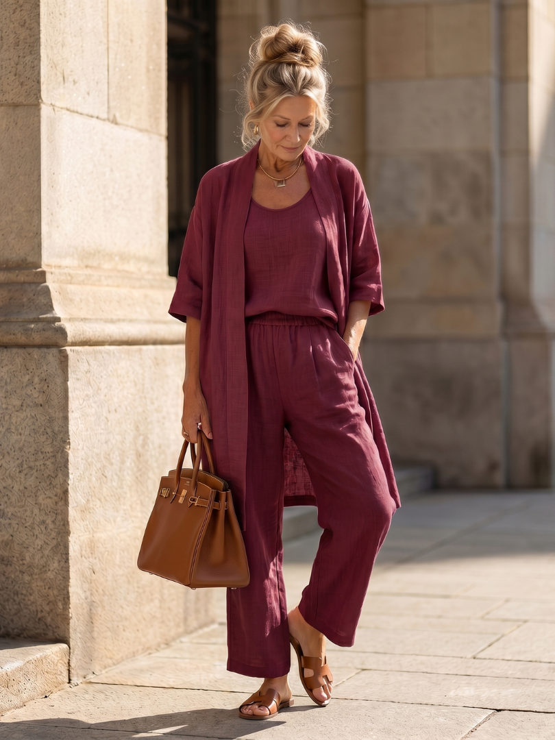 Liora Women's Loungewear Set | Lightweight Linen, 3-Piece Cardigan Ensemble 7