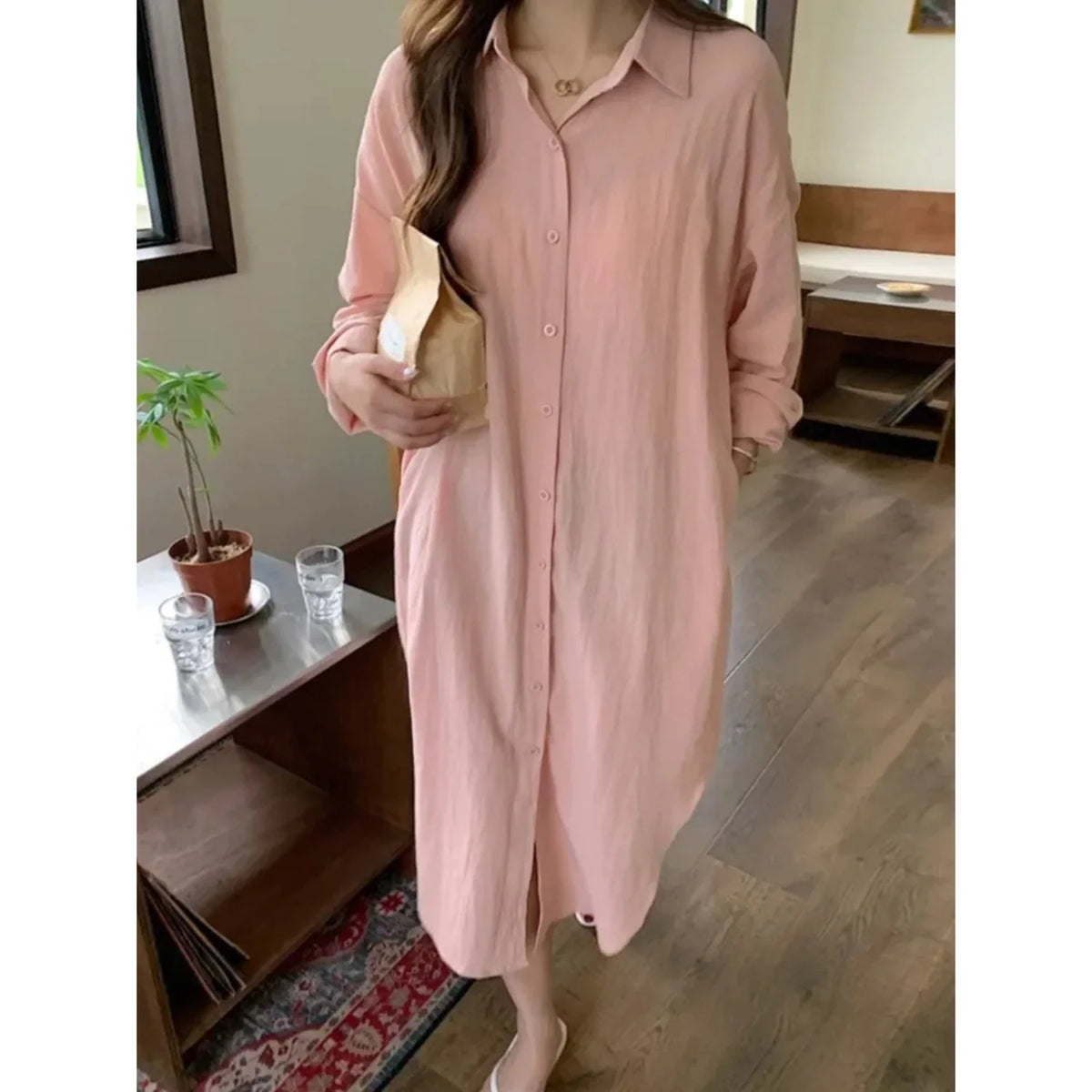 Liora Women's Maxi Dress | Long Sleeve Button-Front Relaxed Cut 1