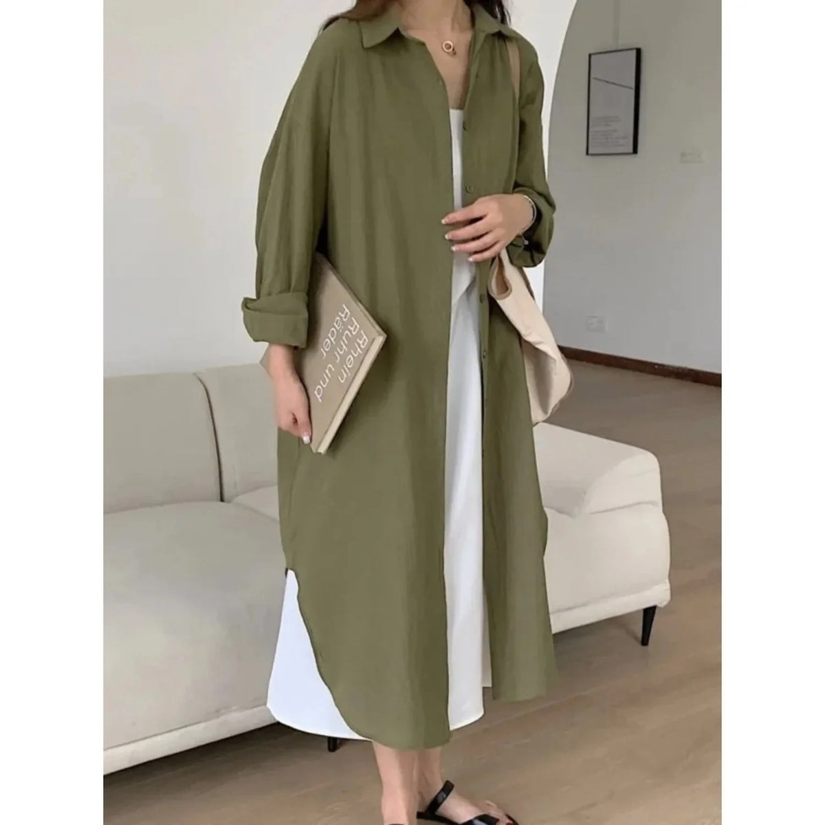 Liora Women's Maxi Dress | Long Sleeve Button-Front Relaxed Cut 2