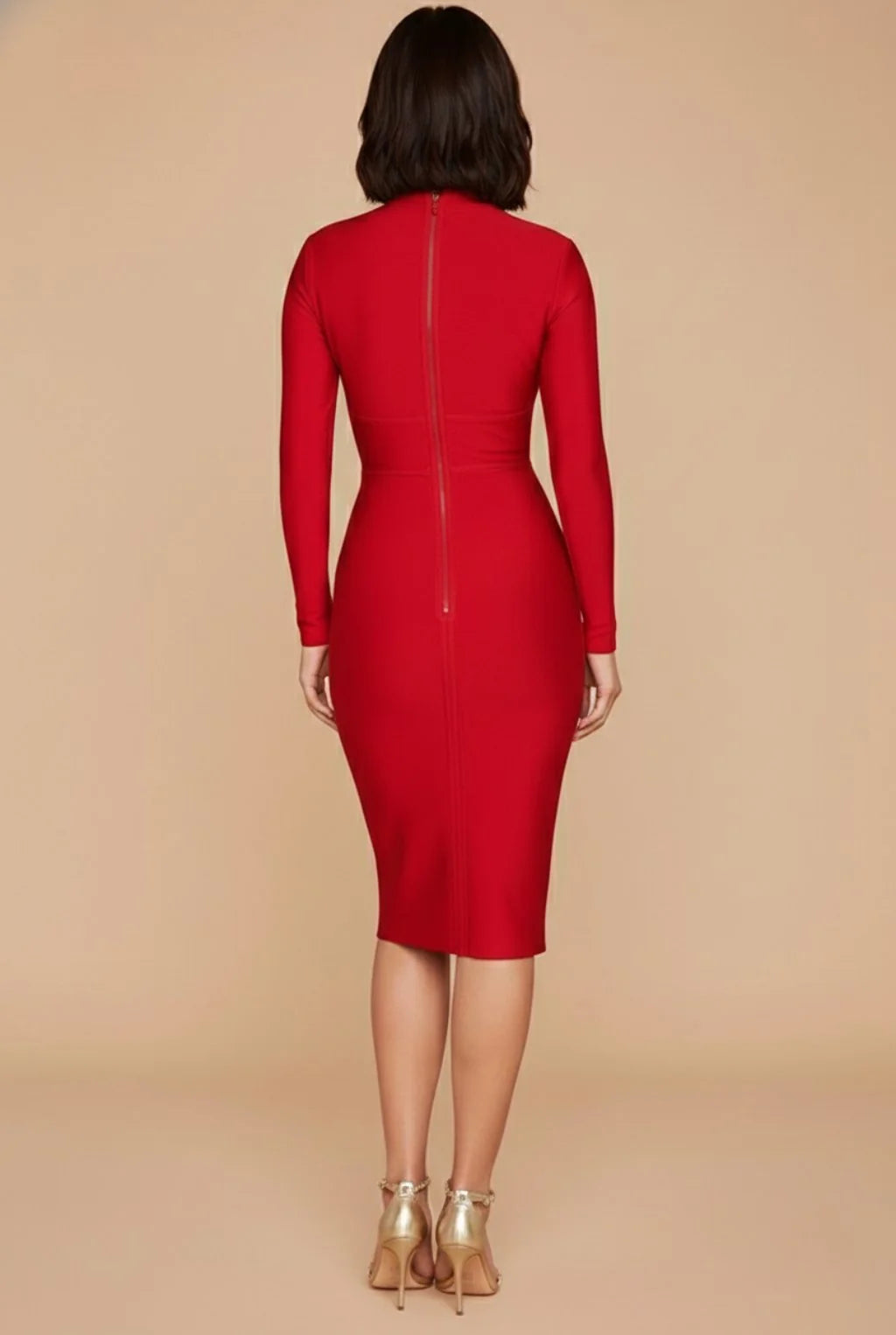 Liora Women's Midi Dress | Deep V Wrap Front, Long Sleeve Bodycon 5