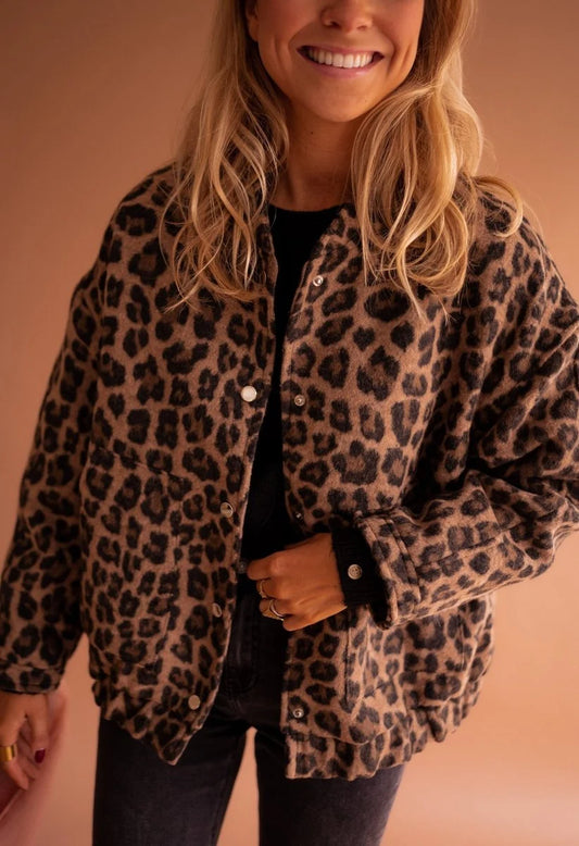 Liora Women's Quilted Jacket | Oversized Fit, Leopard Print 0