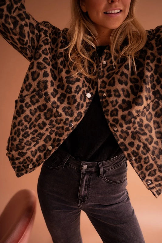 Liora Women's Quilted Jacket | Oversized Fit, Leopard Print 1