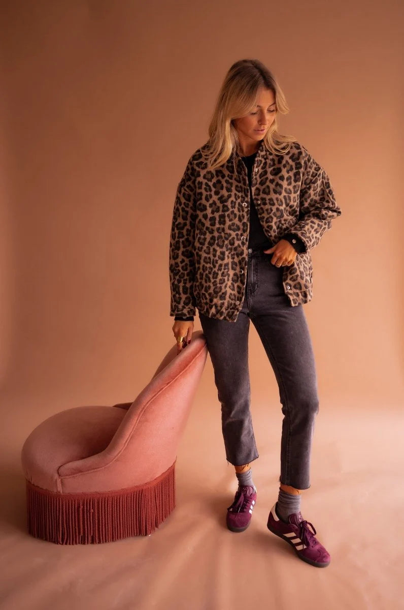 Liora Women's Quilted Jacket | Oversized Fit, Leopard Print 4