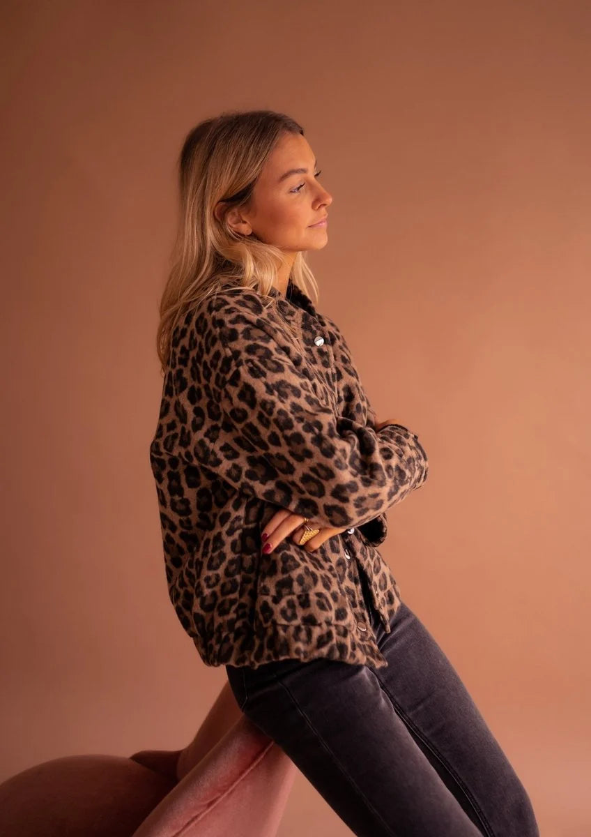 Liora Women's Quilted Jacket | Oversized Fit, Leopard Print 5