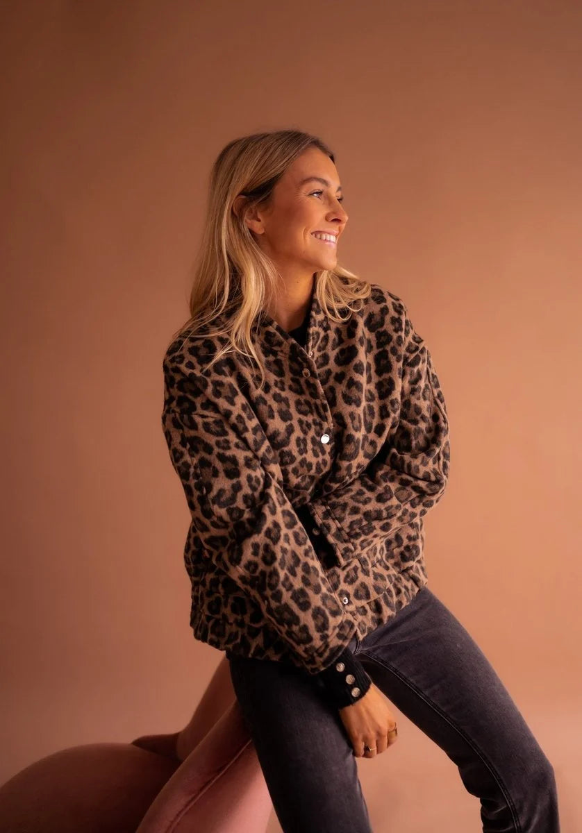 Liora Women's Quilted Jacket | Oversized Fit, Leopard Print 6