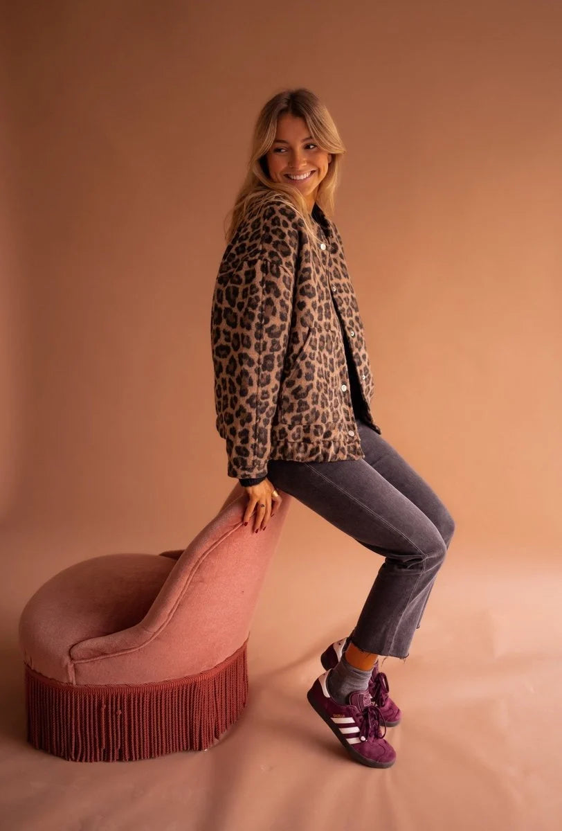 Liora Women's Quilted Jacket | Oversized Fit, Leopard Print 7