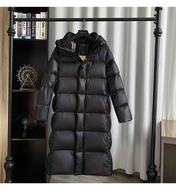 Lira Down Jacket for Women | Long Thick Winter Coat with Luxurious Gold Details