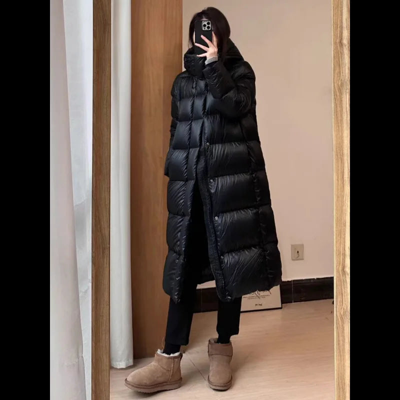 Lira Down Jacket for Women | Long Thick Winter Coat with Luxurious Gold Details