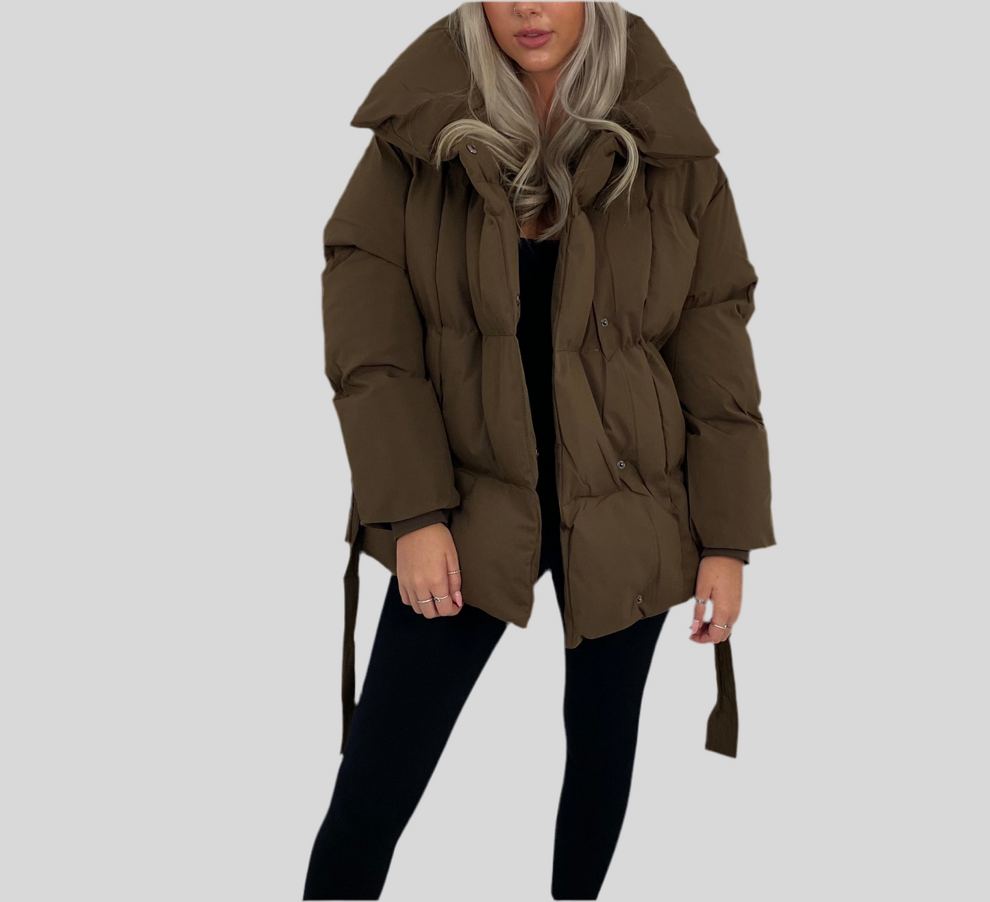 Livia Ladies' Jacket | Cropped Puffer with Belt, Trendy Design