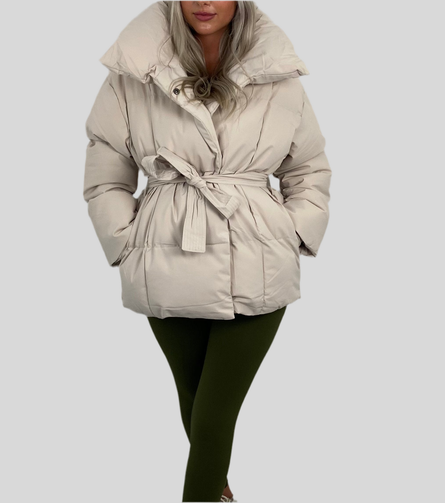 Livia Ladies' Jacket | Cropped Puffer with Belt, Trendy Design
