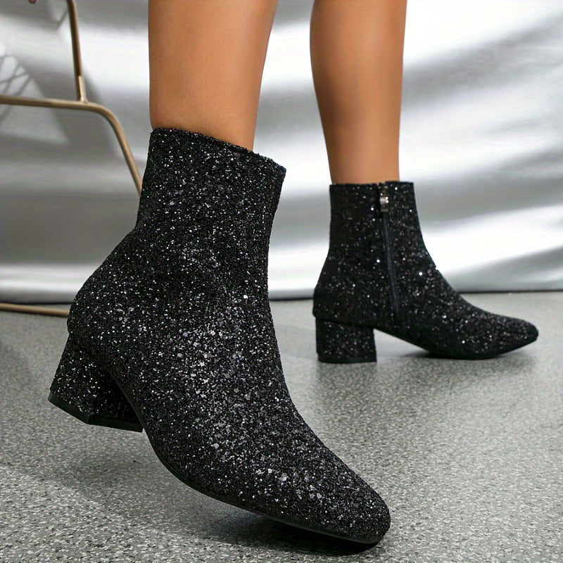 Luna Women's Ankle Boots | Silver Glitter, 5 cm Block Heel