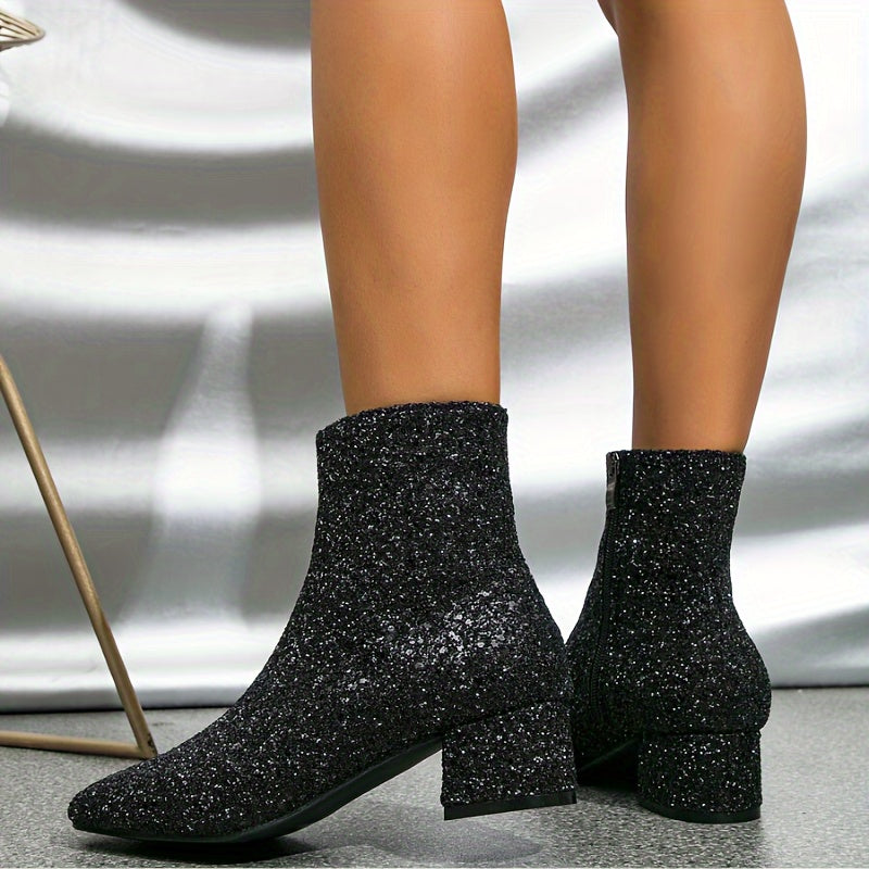 Luna Women's Ankle Boots | Silver Glitter, 5 cm Block Heel