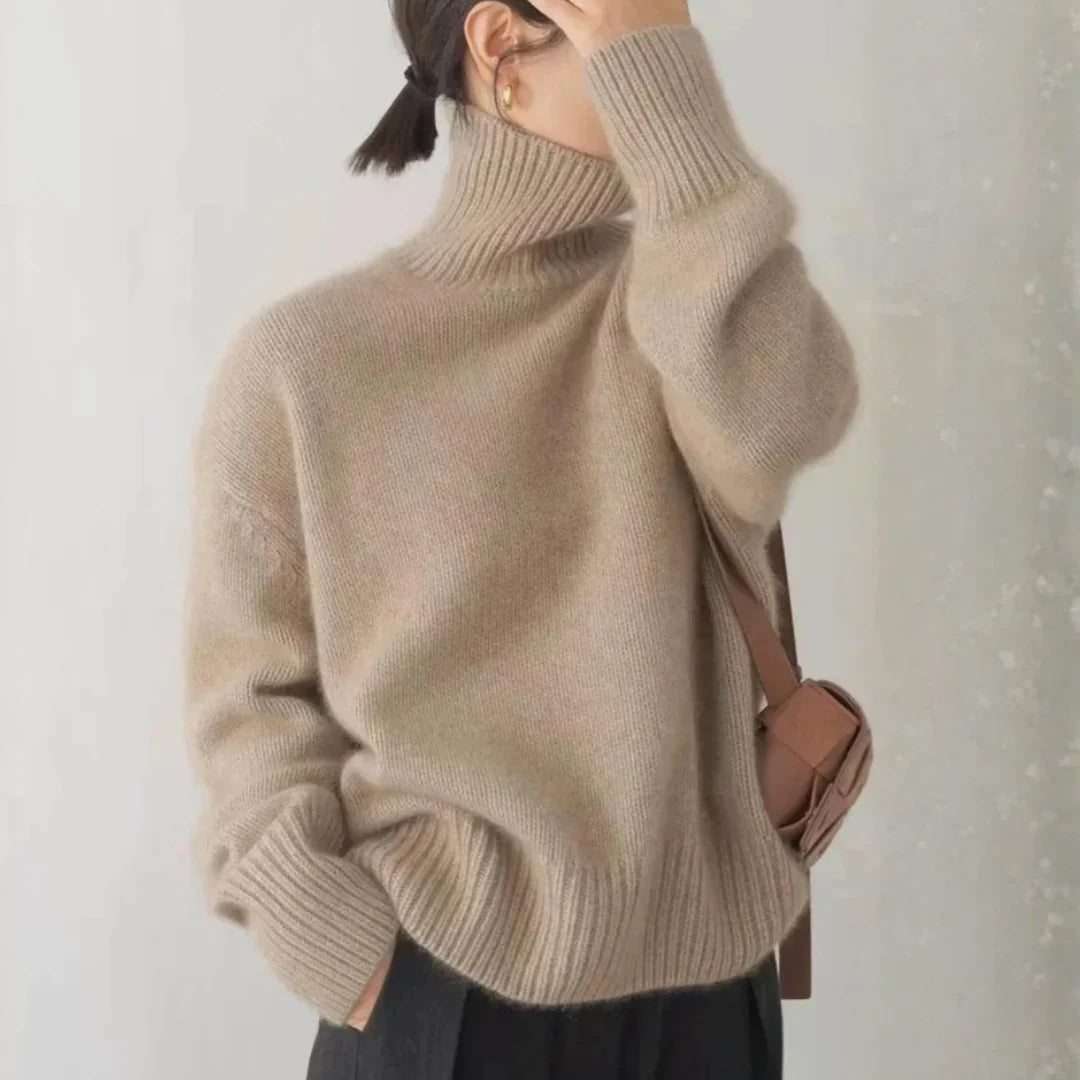 Marlow Women's Oversized Sweater | Soft Brushed Knit, Black Turtleneck 0