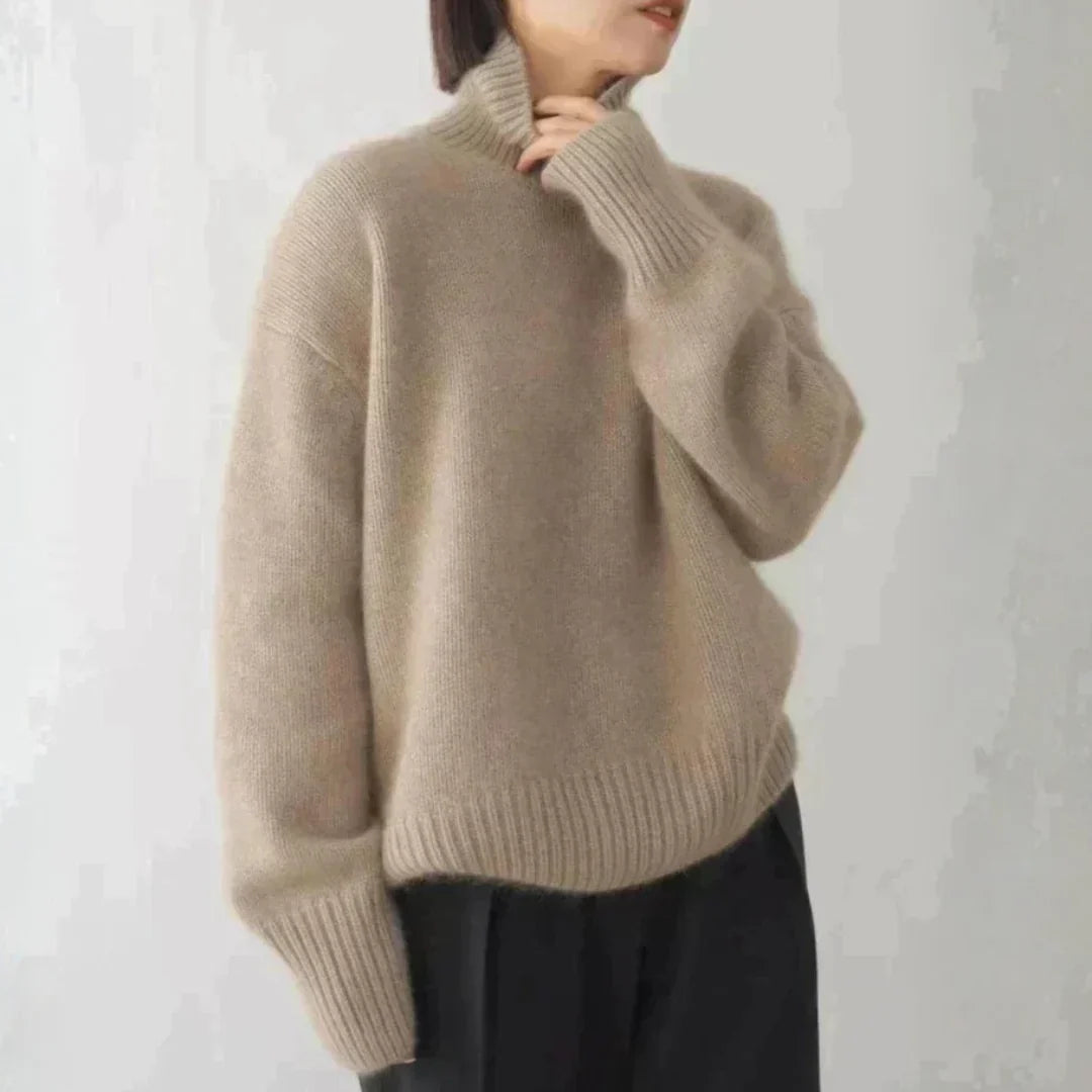Marlow Women's Oversized Sweater | Soft Brushed Knit, Black Turtleneck 1