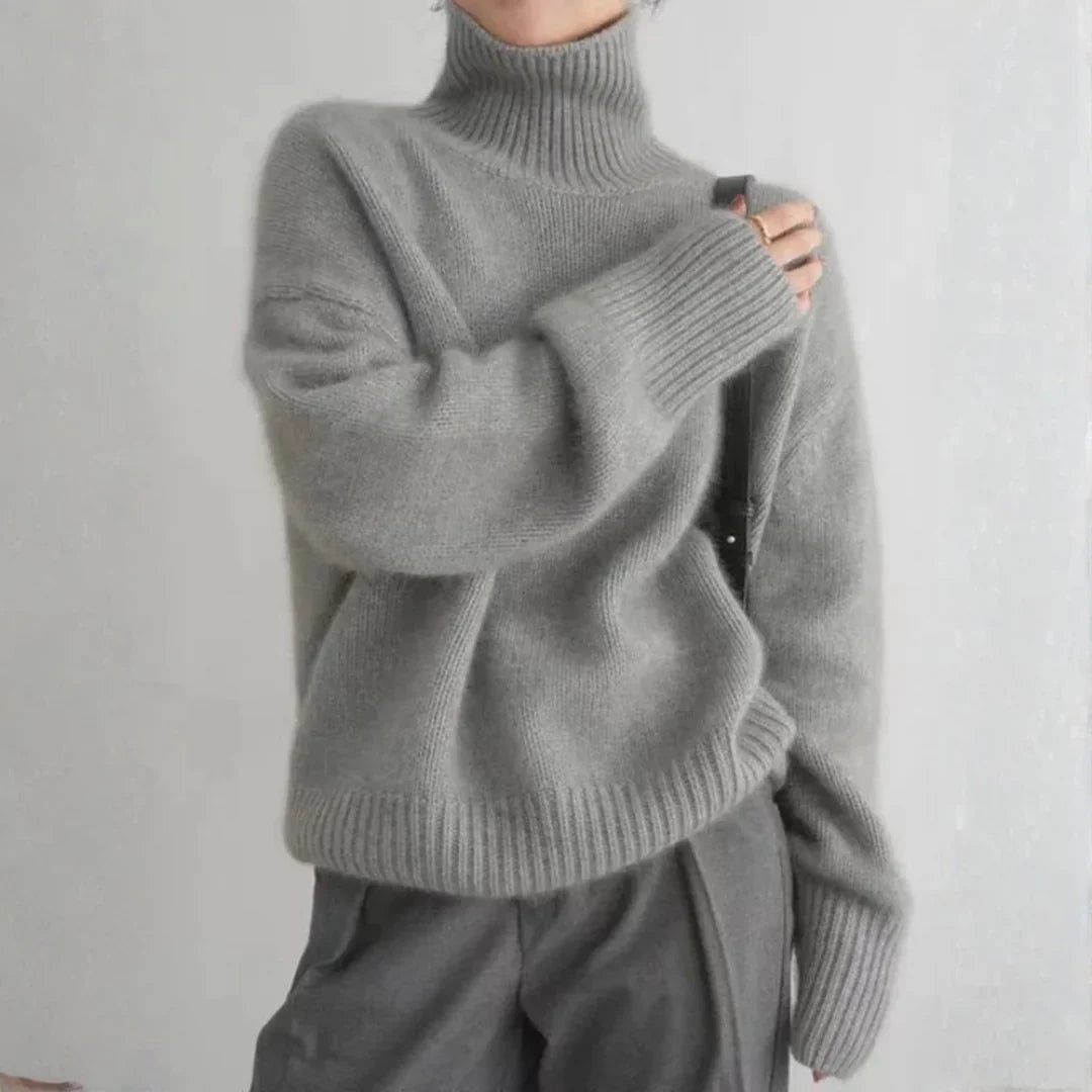 Marlow Women's Oversized Sweater | Soft Brushed Knit, Black Turtleneck 2