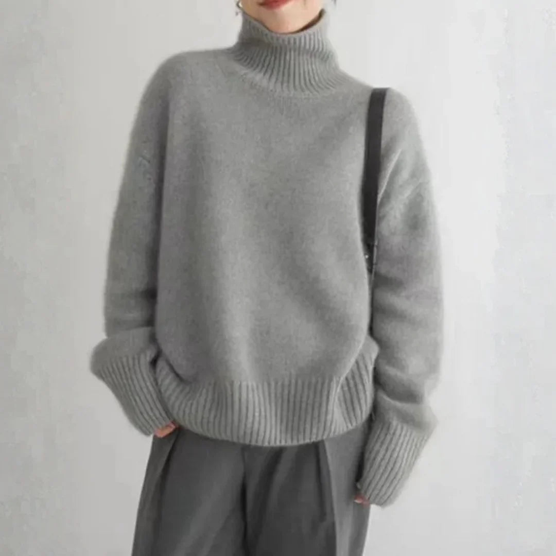 Marlow Women's Oversized Sweater | Soft Brushed Knit, Black Turtleneck 3
