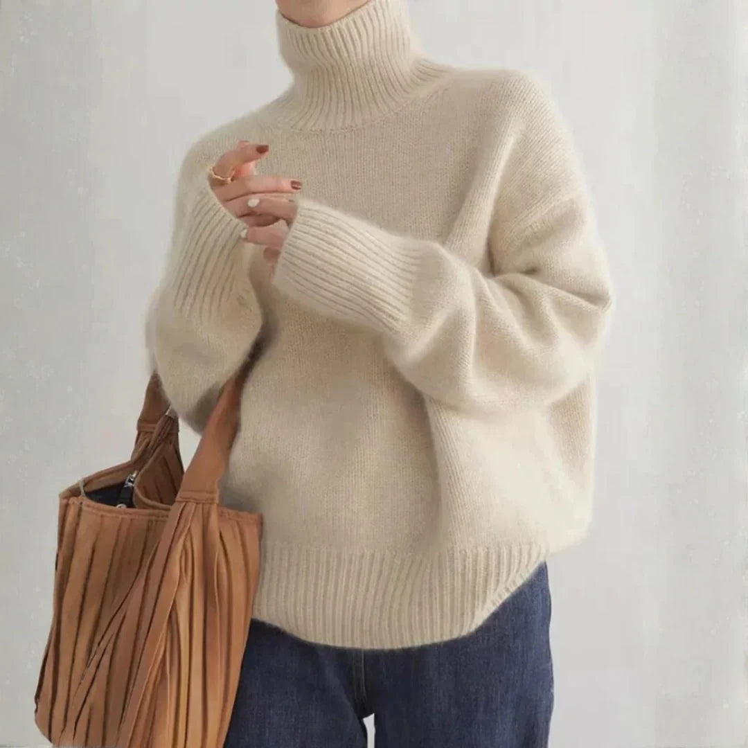 Marlow Women's Oversized Sweater | Soft Brushed Knit, Black Turtleneck 4