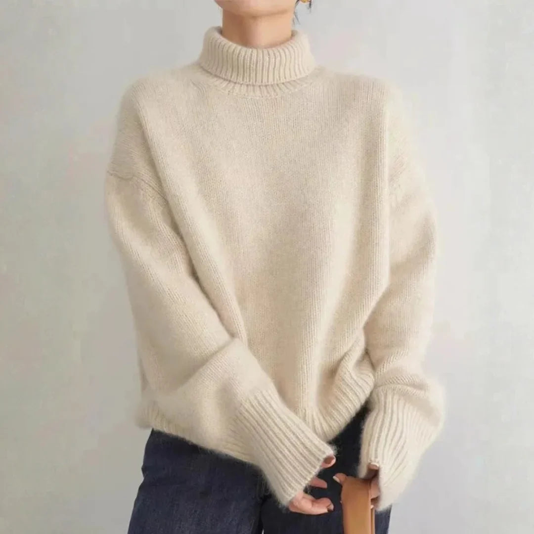 Marlow Women's Oversized Sweater | Soft Brushed Knit, Black Turtleneck 5