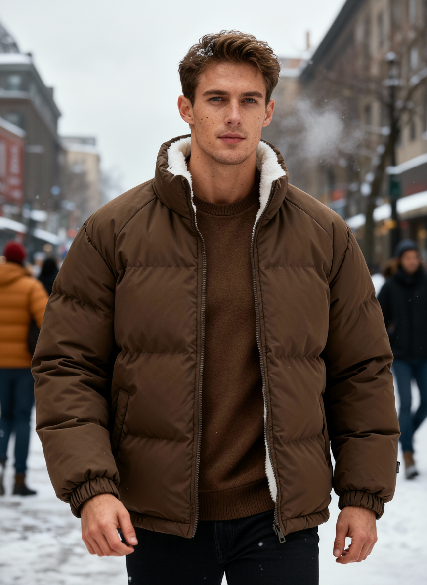 Max Men's Puffer Jacket | Thermal Fleece Lining, Modern Style 0
