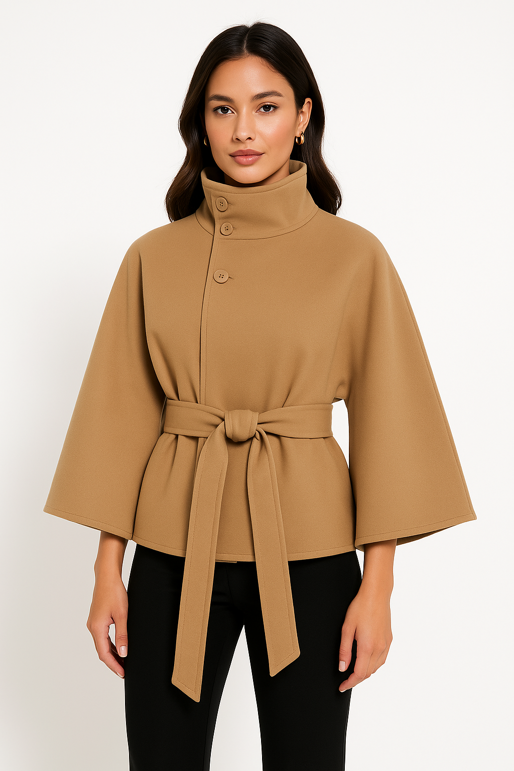 Maya Ladies Cape Jacket | Luxe Wool Blend, Elegant Design