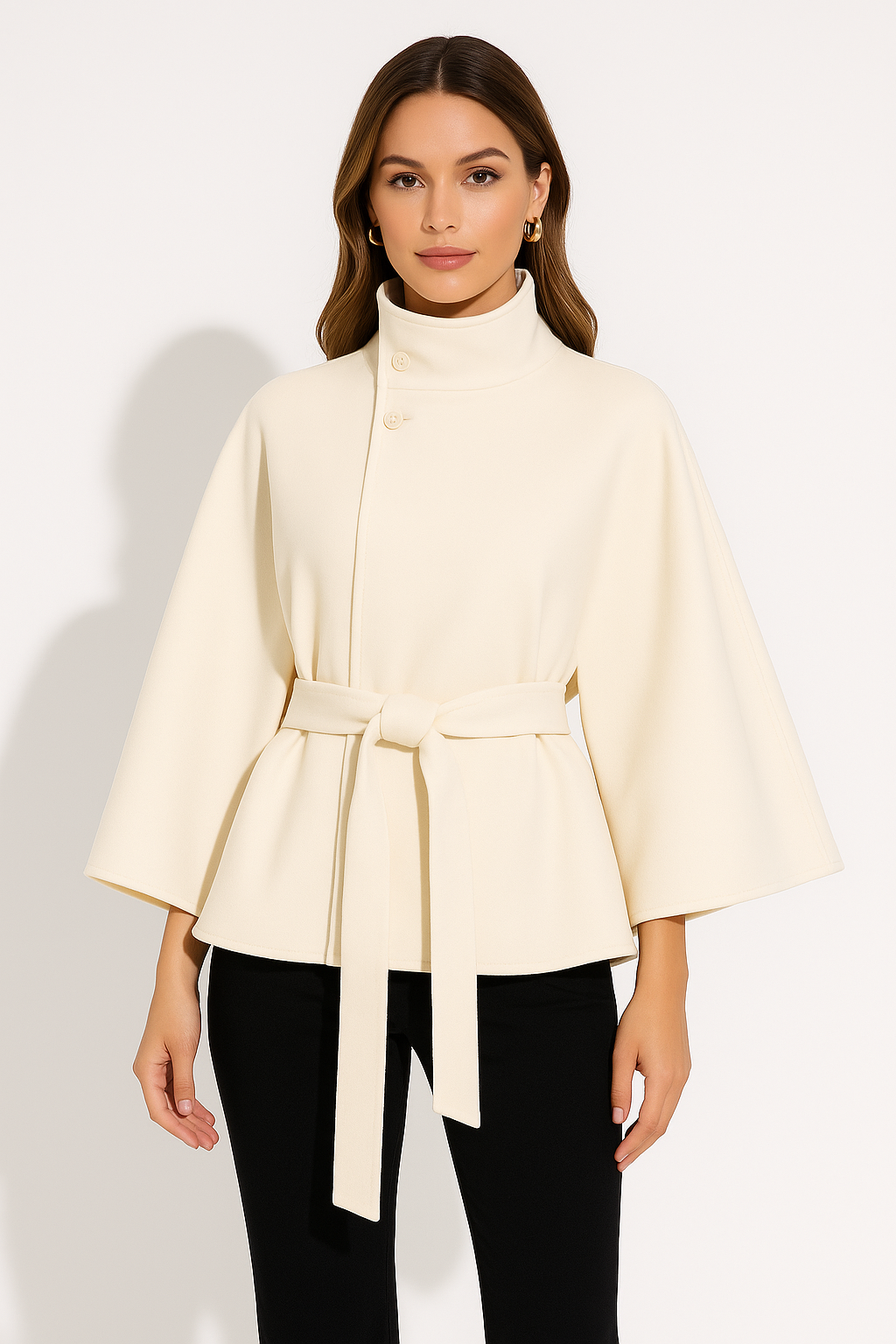 Maya Ladies Cape Jacket | Luxe Wool Blend, Elegant Design