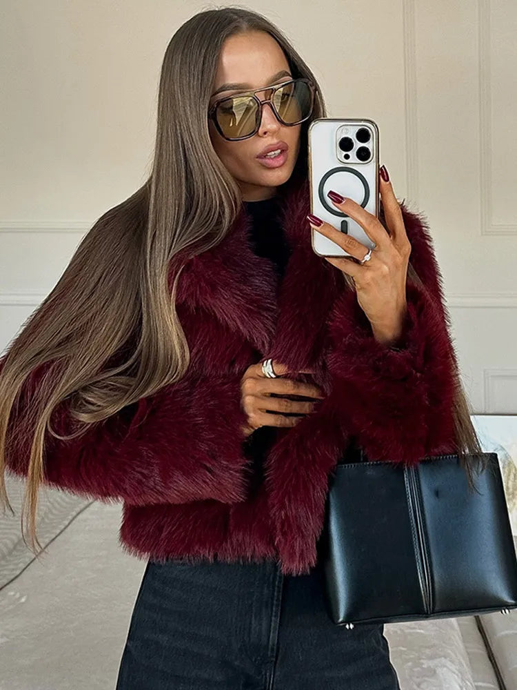 Mia Dames Faux Fur Coat | Luxe Faux Fur, Deep Burgundy