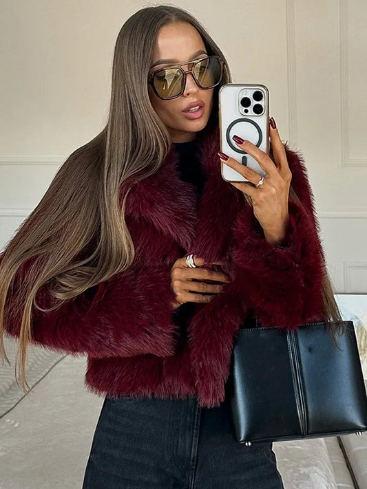 Mia Dames Faux Fur Coat | Luxe Faux Fur, Deep Burgundy