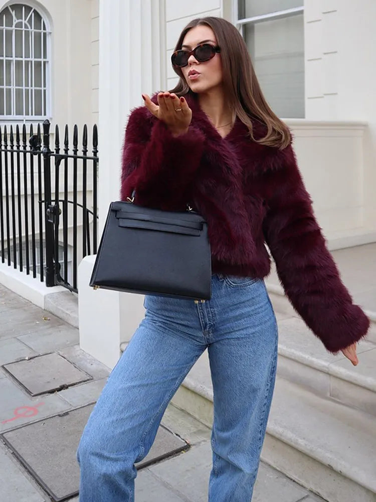 Mia Dames Faux Fur Coat | Luxe Faux Fur, Deep Burgundy