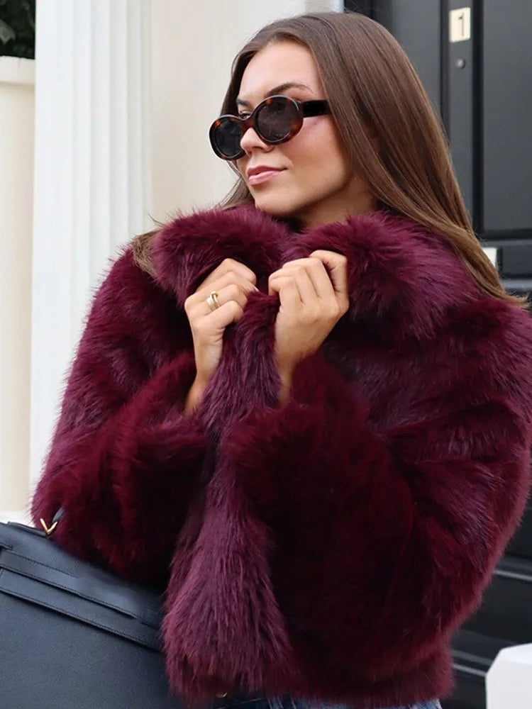 Mia Dames Faux Fur Coat | Luxe Faux Fur, Deep Burgundy