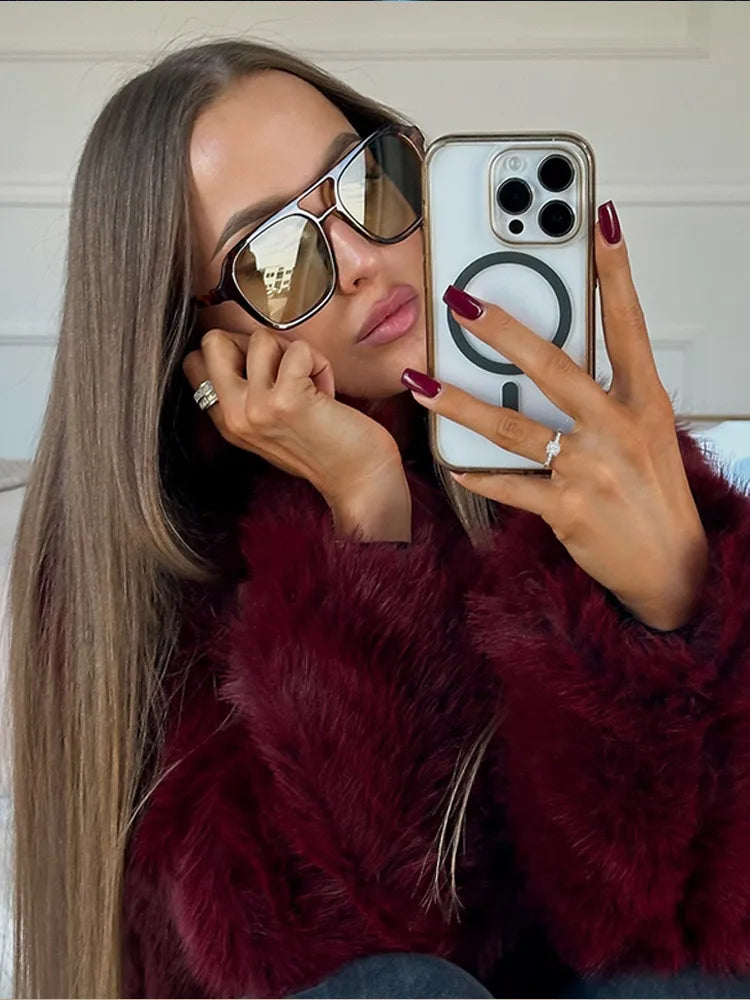 Mia Dames Faux Fur Coat | Luxe Faux Fur, Deep Burgundy