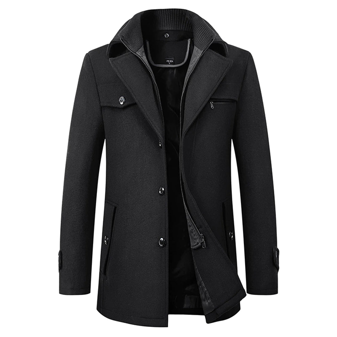 Mika Men's Trench Coat | 72% Polyester, 28% Wool, Adjustable Zipper