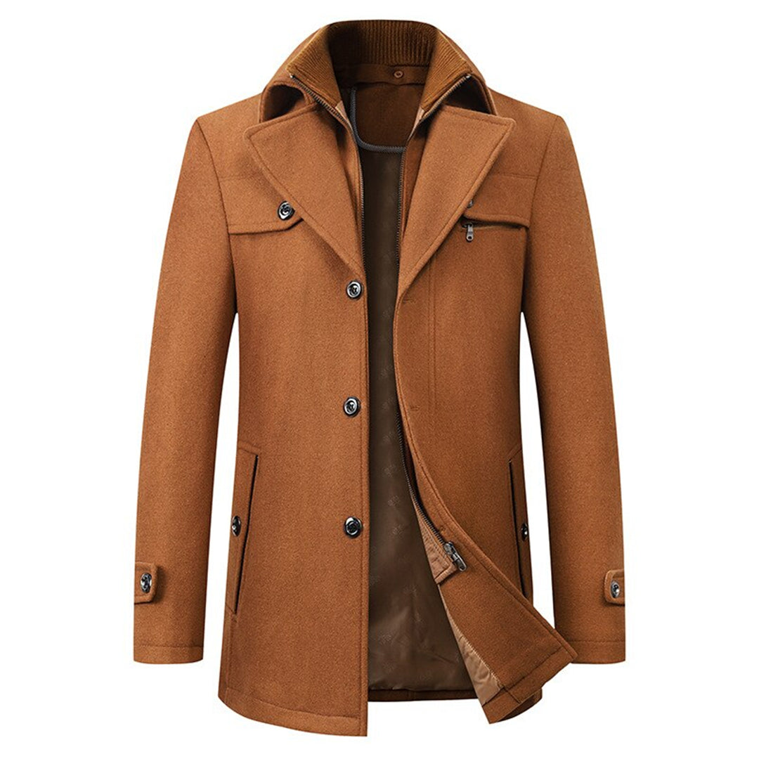 Mika Men's Trench Coat | 72% Polyester, 28% Wool, Adjustable Zipper
