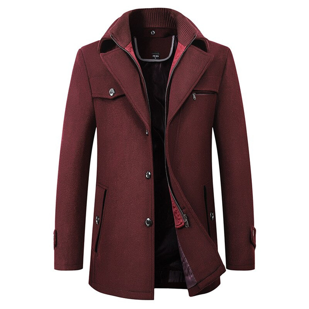 Mika Men's Trench Coat | 72% Polyester, 28% Wool, Adjustable Zipper