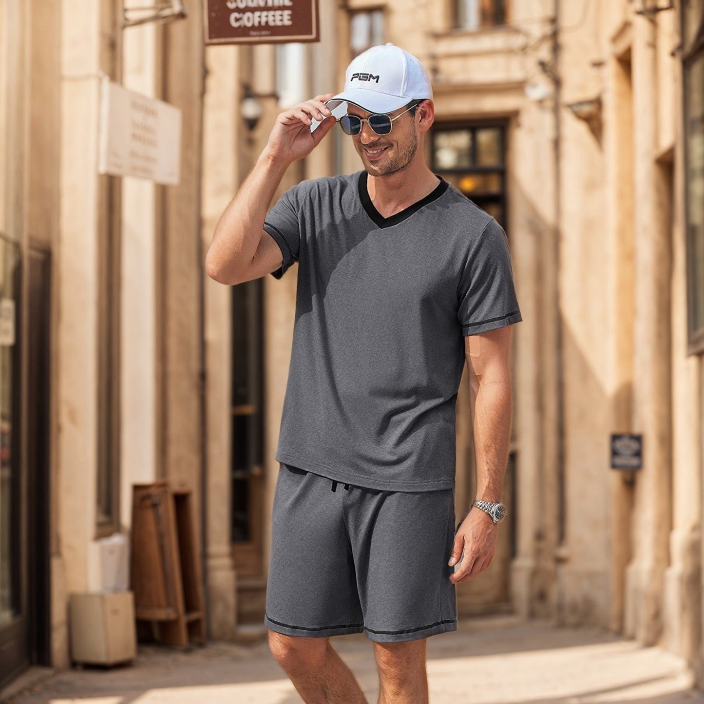 Milo Men's Casual Leisure Set | Breathable Fabric, Modern V-Neck 0