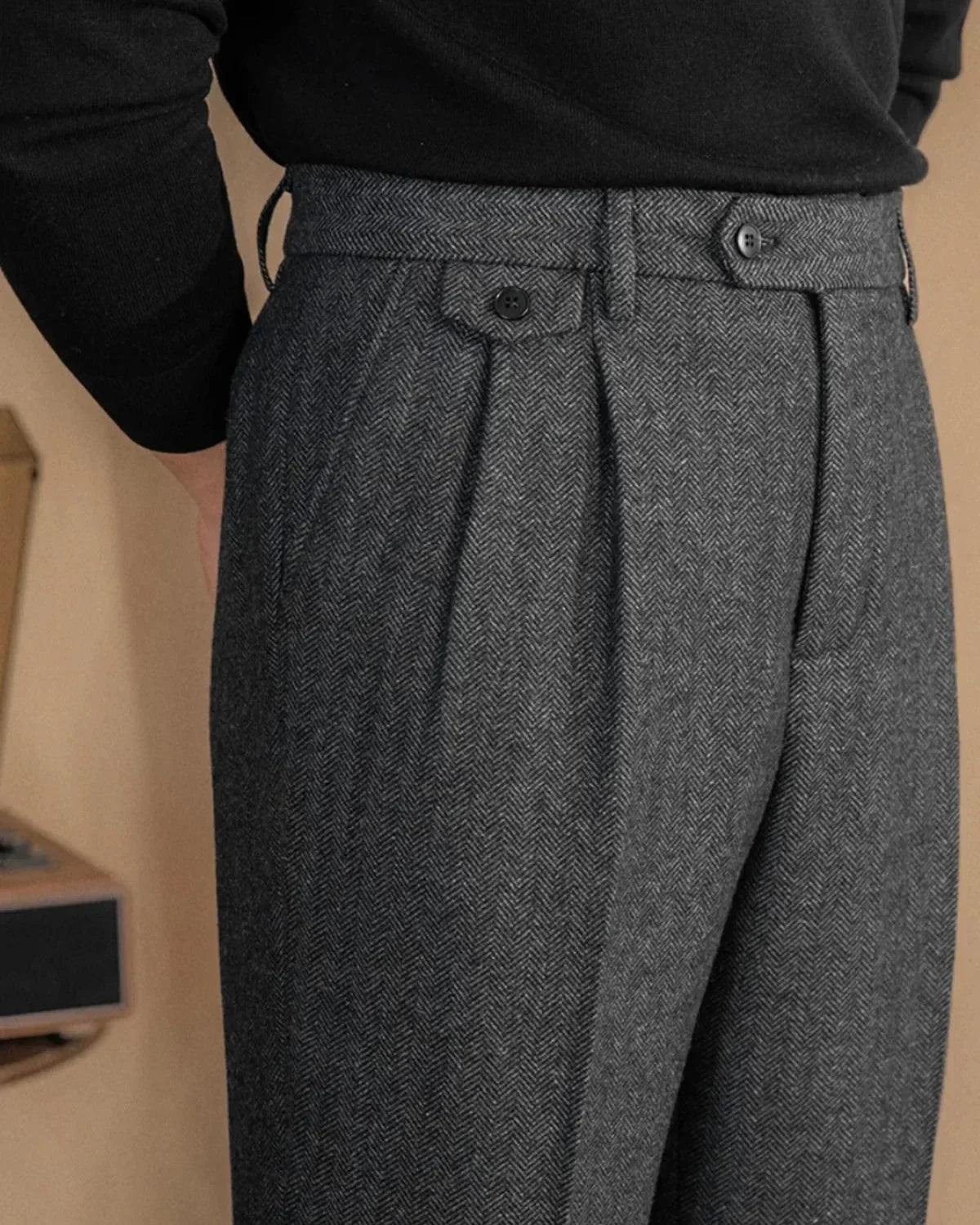 Milo Women's High-Waist Trousers | Herringbone Wool Blend Tailored Fit 0