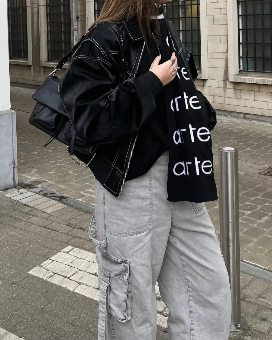 Mira Ladies Jacket | Leather Oversized, Black