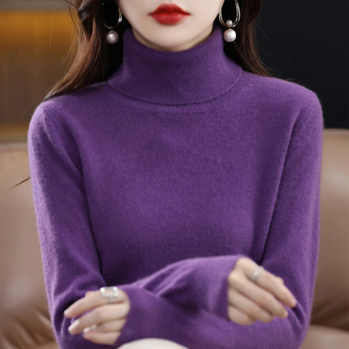 Mira Women's Mock Neck Sweater | Plain Knit, Straight Cut 3