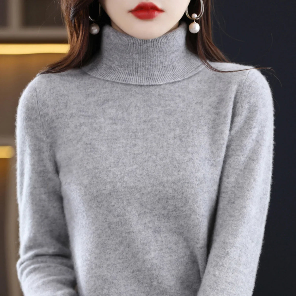 Mira Women's Mock Neck Sweater | Plain Knit, Straight Cut 9