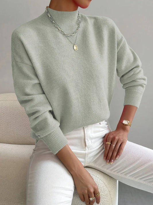 Mira Women's Mock Turtleneck Sweater | Relaxed Fit, Ribbed Hem 0