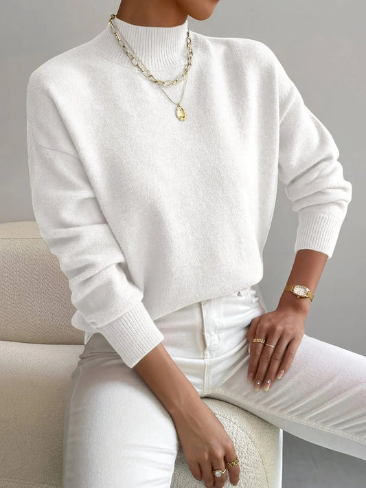 Mira Women's Mock Turtleneck Sweater | Relaxed Fit, Ribbed Hem 1