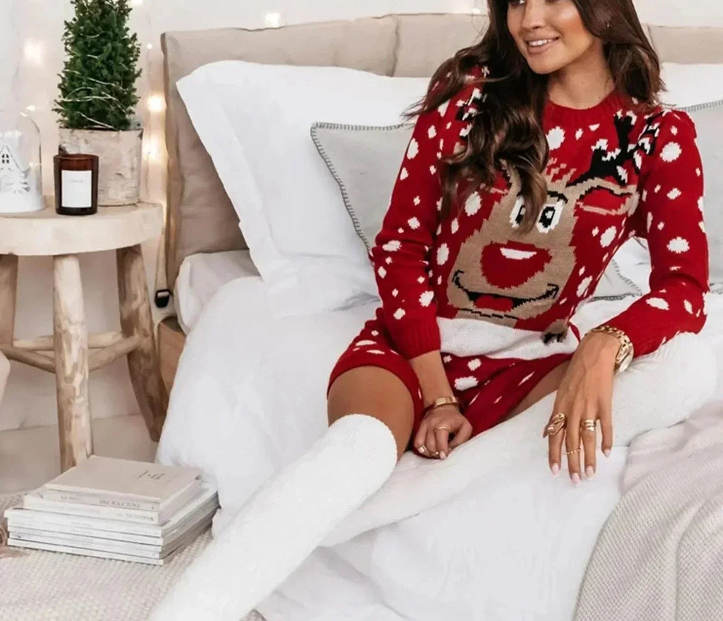 Mirella Ladies Dress | Knitted Fabric, Festive Red