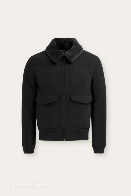 Nolan Men's Jacket | Vegan Wool Blend, Removable Faux Fur Collar 0